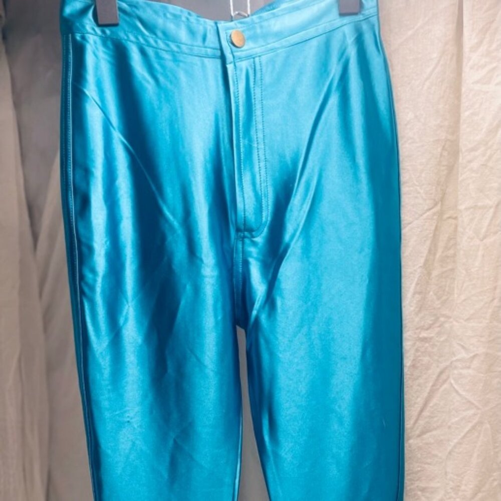 Blue satin style pants small womens disco